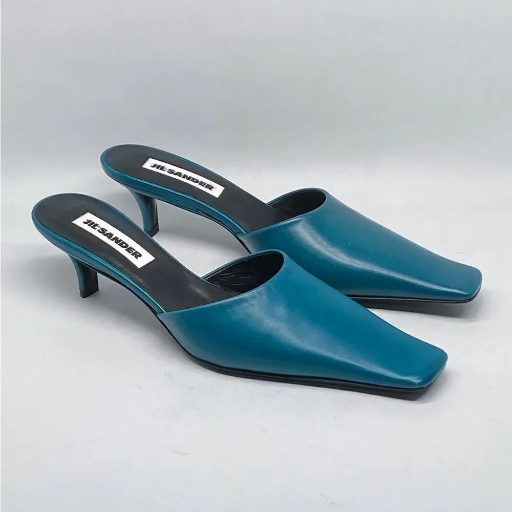 JIL SANDER Square Toe Leather Pumps size 36.5